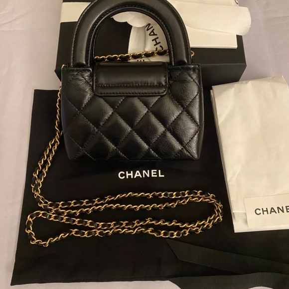 Chanel Kelly Nano Mini SLG Purse w/Chain Black Top Handle Micro Shopping Bag 24A - Picture 3 of 4